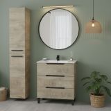 Set Mobili Bagno Marrone Quercia 3 Cassetti 2 Ripiani, 2 Ante - Sortino
