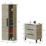 Set Mobili Bagno Marrone Quercia 3 Cassetti 7 Ripiani, Un'anta - Laterza
