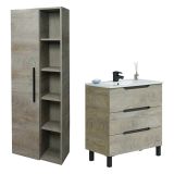 Set Mobili Bagno Marrone Quercia 3 Cassetti 7 Ripiani, Un'anta - Laterza
