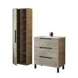 Set Mobili Bagno Marrone Quercia 3 Cassetti 7 Ripiani, Un'anta - Laterza