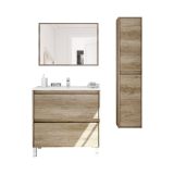 Set Mobili Bagno Marrone Quercia Specchio Incluso 2 Cassetti, 2 Ripiani - Moncalvo