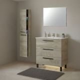 Set Mobili Bagno Marrone Quercia Specchio Incluso 3 Cassetti, 2 Ripiani - Corbola