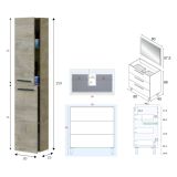 Set Mobili Bagno Marrone Quercia Specchio Incluso 3 Cassetti, 2 Ripiani - Corbola