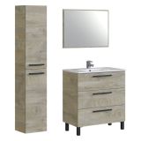 Set Mobili Bagno Marrone Quercia Specchio Incluso 3 Cassetti, 2 Ripiani - Corbola