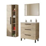 Set Mobili Bagno Marrone Quercia Specchio Incluso 3 Cassetti, 7 Ripiani - Rosate