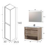 Set Mobili Bagno Marrone Quercia Specchio Incluso 4 Ripiani, 4 Ante - Sassola