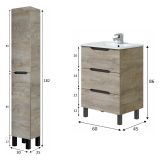 Set Mobili Bagno Marrone Rovere Grigio Nero Antracite 3 Cassetti 3 Ripiani, 2 Ante - Caleta