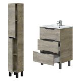 Set Mobili Bagno Marrone Rovere Grigio Nero Antracite 3 Cassetti 3 Ripiani, 2 Ante - Caleta
