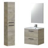Set Mobili Bagno Marrone Rovere Specchio Incluso 2 Cassetti, 2 Ripiani - Martesana