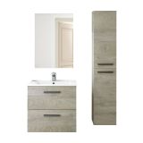 Set Mobili Bagno Marrone Rovere Specchio Incluso 2 Cassetti, 2 Ripiani - Martesana