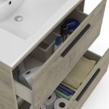 Set Mobili Bagno Marrone Rovere Specchio Incluso 2 Cassetti, 2 Ripiani - Somaglia