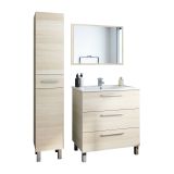 Set Mobili Bagno Marrone Rovere Specchio Incluso 4 Cassetti, 2 Ripiani - Nomaglio