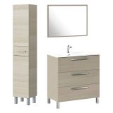 Set Mobili Bagno Marrone Rovere Specchio Incluso 4 Cassetti, 2 Ripiani - Nomaglio