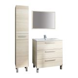 Set Mobili Bagno Marrone Rovere Specchio Incluso 4 Cassetti, 2 Ripiani - Nomaglio