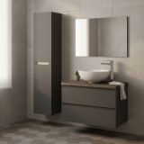 Set Mobili Bagno Nero Antracite Marrone Specchio Incluso 2 Cassetti, 2 Ripiani - Tauro