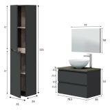 Set Mobili Bagno Nero Antracite Marrone Specchio Incluso 2 Cassetti, 2 Ripiani - Tauro