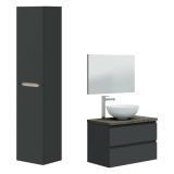 Set Mobili Bagno Nero Antracite Marrone Specchio Incluso 2 Cassetti, 2 Ripiani - Tauro