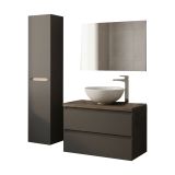 Set Mobili Bagno Nero Antracite Marrone Specchio Incluso 2 Cassetti, 2 Ripiani - Tauro