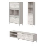 Set Mobili da Soggiorno Beige Chiaro Modulabile 7 Ripiani, 7 Ante - Nibionno