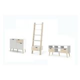 Set Mobili da Soggiorno Bianco Marrone Quercia 10 Ripiani 4 Cassetti, 2 Ante - Apiro