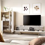 Set Mobili da Soggiorno Bianco Marrone Rovere Nodi Cassetti Modulabile, 5 Ripiani - Walla