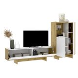 Set Mobili da Soggiorno Bianco Marrone Rovere Nodi Cassetti Modulabile, 5 Ripiani - Walla