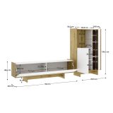 Set Mobili da Soggiorno Bianco Marrone Rovere Nodi Cassetti Modulabile, 5 Ripiani - Walla