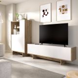 Set Mobili da Soggiorno Bianco Marrone Rovere Nodi Cassetti Modulabile, 5 Ripiani - Walla