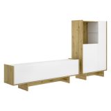 Set Mobili da Soggiorno Bianco Marrone Rovere Nodi Cassetti Modulabile, 5 Ripiani - Walla