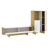 Set Mobili da Soggiorno Bianco Marrone Rovere Nodi Cassetti Modulabile, 5 Ripiani - Walla
