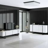 Set Mobili da Soggiorno Bianco Nero Modulabile 4 Ripiani, 10 Vani - Pignano
