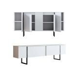 Set Mobili da Soggiorno Bianco Nero Modulabile 4 Ripiani, 10 Vani - Pignano