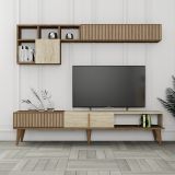 Set Mobili da Soggiorno Marrone Beige Marmo Modulabile 9 Ripiani, 2 Ante - Cassacco