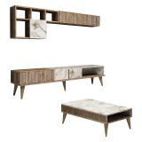 Set Mobili da Soggiorno Marrone Noce Bianco Marmo Modulabile 9 Ripiani, 2 Ante - Ollomont