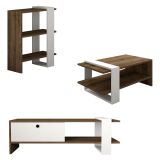 Set Mobili da Soggiorno Marrone Noce Bianco Modulabile 7 Ripiani, Un'anta - Mazzano