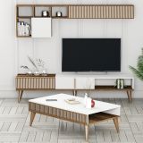 Set Mobili da Soggiorno Marrone Noce Bianco Modulabile 9 Ripiani, 2 Ante - Cassacco
