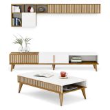 Set Mobili da Soggiorno Marrone Noce Bianco Modulabile 9 Ripiani, 2 Ante - Cassacco