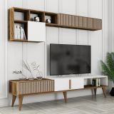 Set Mobili da Soggiorno Marrone Noce Bianco Modulabile 9 Ripiani, 2 Ante - Cassacco