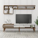 Set Mobili da Soggiorno Marrone Noce Bianco Modulabile 9 Ripiani, 2 Ante - Cassacco