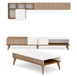 Set Mobili da Soggiorno Marrone Noce Bianco Modulabile 9 Ripiani, 2 Ante - Cassacco