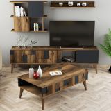 Set Mobili da Soggiorno Marrone Noce Nero Antracite Modulabile 9 Ripiani, 2 Ante - Segrate