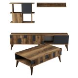 Set Mobili da Soggiorno Marrone Noce Nero Antracite Modulabile 9 Ripiani, 2 Ante - Segrate