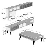 Set Mobili da Soggiorno Marrone Noce Nero Marmo Modulabile 9 Ripiani, 2 Ante - Ollomont