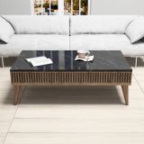 Set Mobili da Soggiorno Marrone Noce Nero Marmo Modulabile 9 Ripiani, 2 Ante - Ollomont