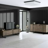 Set Mobili da Soggiorno Marrone Noce Nero Modulabile 4 Ripiani, Apertura Battente, a Ribalta - Pignano