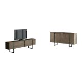 Set Mobili da Soggiorno Marrone Noce Nero Modulabile 4 Ripiani, Apertura Battente, a Ribalta - Pignano