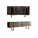 Set Mobili da Soggiorno Marrone Noce Nero Modulabile 4 Ripiani, Apertura Battente, a Ribalta - Pignano