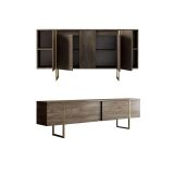 Set Mobili da Soggiorno Marrone Noce oro Modulabile 4 Ripiani, Apertura Battente, a Ribalta - Pignano