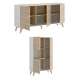 Set Mobili da Soggiorno Marrone Rovere Bianco 7 Ripiani Modulabile, Apertura Battente - Literno