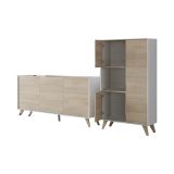 Set Mobili da Soggiorno Marrone Rovere Bianco 7 Ripiani Modulabile, Apertura Battente - Literno